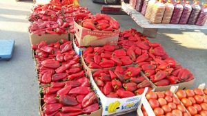 paprika in boxes at the market